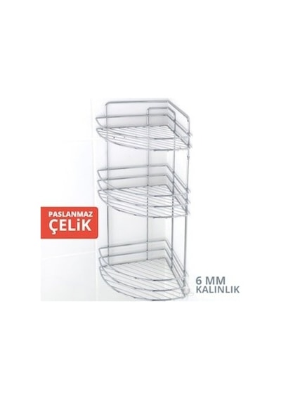 3 Katlı Paslanmaz Metal Köşelik 55 Cm 1 Adet Çok Renkli Krom