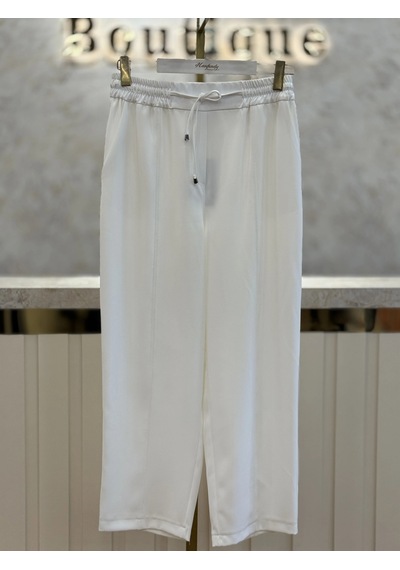 Sentez Sz-5618-e Ekru Renk Elegance Beli Lastikli Dar Paça Pantolon Beyaz