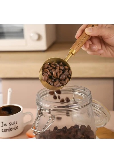 Valkyrie 4 Adet Büyük Boy Paslanmaz Çelik Ahşap Saplı Ölçü Kaşığı Seti Ölçü Kabı 60ml 80ml 125ml 250ml Altın