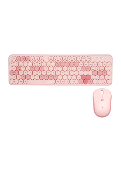 Petek Görünümlü Kablosuz Renkli Klavye Mouse Seti - Retro, Sessiz, Q Türkçe Dizayn Lazer