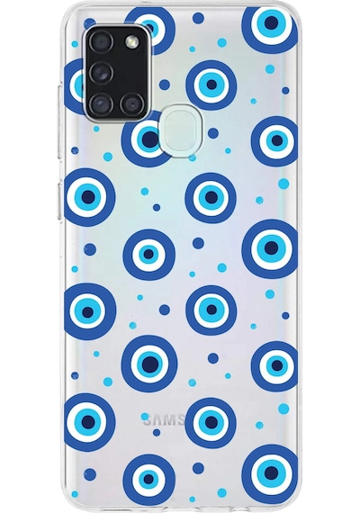 Samsung Galaxy A21s İle Uyumlu 1mm Slim Fit Nazar Boncuğu 1 Baskılı Şeffaf Kılıf Şeffaf