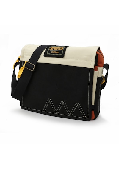 Cappadocia Vintage 4009 Omuz Postacı Siyah Krem 15.6 Laptop Çanta Siyah - Altın