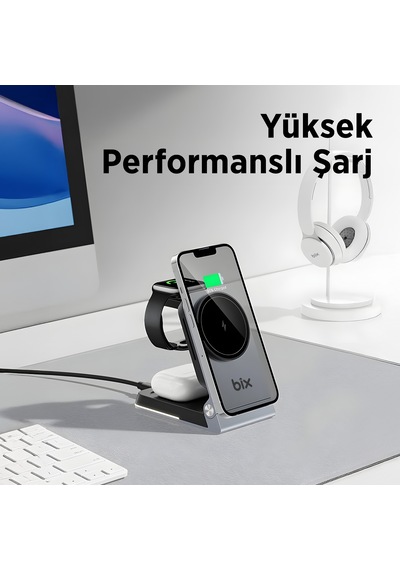 Bix BXMW5 15W Telefon Tws Kulaklık Saat İçin Kablosuz Şarj Cihazı