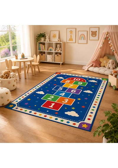 Kartela Halı Seksek Temalı Kaymaz Taban Çocuk Oyun Halısı - 60 x 90 CM