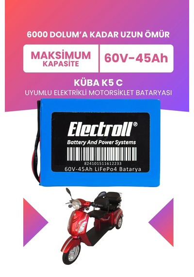 Küba K5 C Uyumlu Batarya Maksimum Kapasite Lifepo4 60v 45ah Elektrikli Motosiklet Bataryası