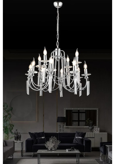 Kontes 12'li Salon Yemek Oturma Odası Avize 1013-u97-8s-ıw Krom