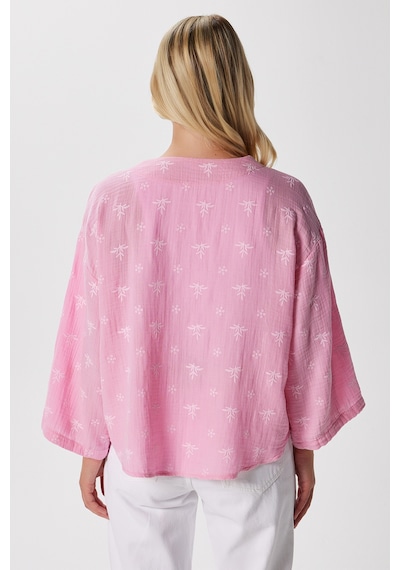 Ritnice Kadin Flora Müslin Kabartma Dokulu Pembe Kimono Pembe