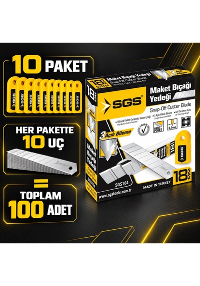 Sgs Sgs164 18 Mm Maket Bıçağı Yedeği 0,50 Mm 10 Paket 100 Adet Metal Uç Kutu
