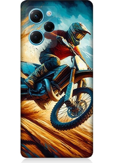 Xiaomi Poco X5 Pro Uyumlu Alevler Arasında Motosiklet Sıçrayışı Desenli Silikon Kılıf Çok Renkli