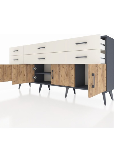 Arges Konsol 2 Raflı 6 Çekmeceli 4 Kapaklı 176x30x83 Antrasit-çam/aytaşı Çam/aytaşı Arges Konsol 2 Raflı 6 Çekmeceli 4 Kapaklı 176x30x83 Antrasit-çam/aytaşı Çam/aytaşı