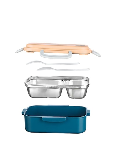 Aura 2 Bölmeli Akıllı Isıtmalı Çelik Öğle Yemeği Kabı Lunch Box Turkuaz