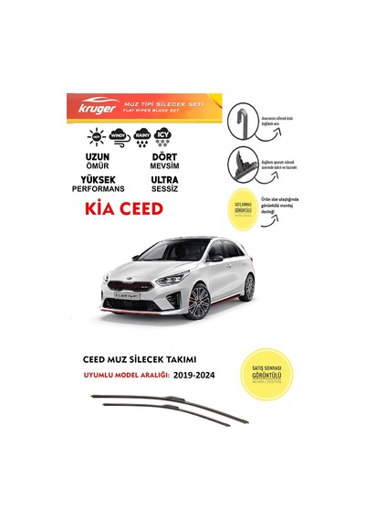 Kia Ceed Ön Muz Silecek Silgi Silgeç Takımı 2019 Model Araca Özel Aparatsız Direk Montaj