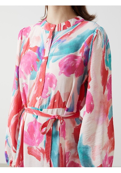 Lcw Modest Pembe Hakim Yaka Desenli Elbise