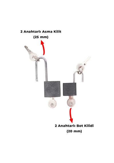 2'li Kilit Seti - Asma Kilit ve Bot Kilidi - 25mm ve 20mm - Asker