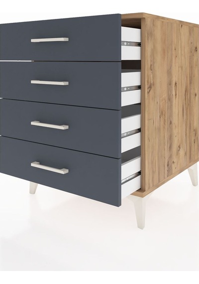Kronos Komodin 4 Çekmeceli 60x59x80 Çam-antrasit Çam