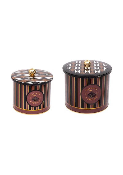 Evle Circus Topuz Kulplu Metal Saklama Kabı 2'Li Set 17.5 x 15.5 CM 14 x 12.5 CM Çok Renkli