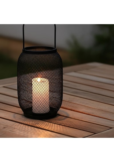 Deconox Ferforje Siyah Metal Fener Mumluk - 32 Cm Kulplu Büyük Boy - Dekoratif Masa Ve Bahçe Aydınlatma Kafesi 15x2 Diğer