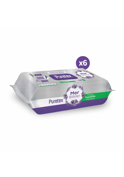 Puretex Yüzey Temizlik Havlusu Mor Bitkiler 6x100 600 Yaprak Beyaz