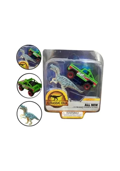 Die Cast Metal Yeşil Pikap Ve Gri Dinozor
