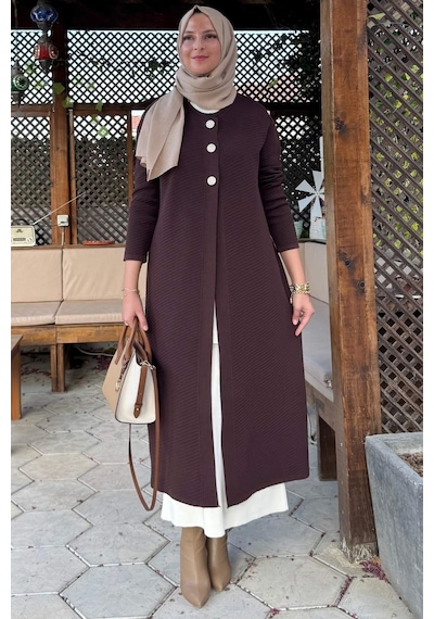 Rabia Şamlı Sinem Çelik Örme Triko Hırka Acı Kahve Çok Renkli