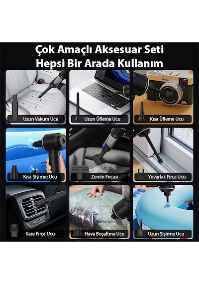 Ally Powerjet Pro 20000pa Güçlü Portatif 3 Kademeli Tasinabilir Vakumlu Kablosuz Üflemeli Mini Araç Süpürgesi