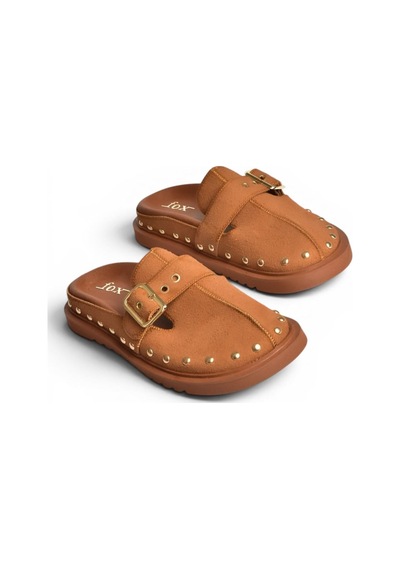 Fox Shoes Y918143802 Taba Süet Önü Kapalı Zımba Detaylı Sabo Terlik