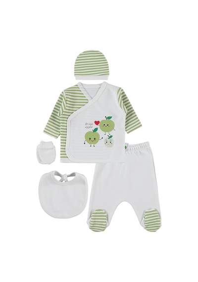 Nova Baby Yeşil Ema Kokulu 5'li 0-3 Ay Zıbın Takımları - Ekru