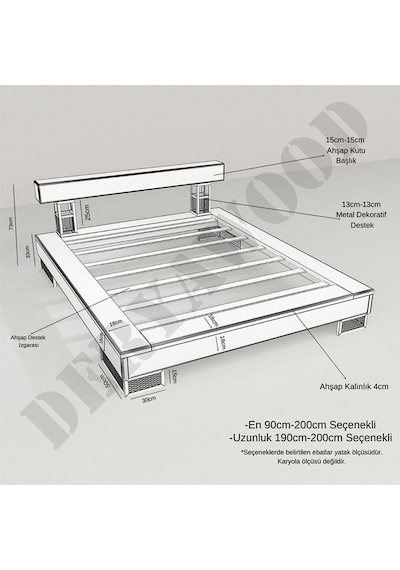 Noz Doğal Ağaç Karyola Çift Kişilik-200x200 Cm- Açık Ceviz Renk