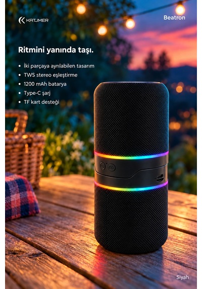 Spbtrn-001 Beatron Manyetik Ayrılabilir Bluetooth 5.4 Hoparlör 2 5 W, Tws, Tf Kart, Işıklı Siyah