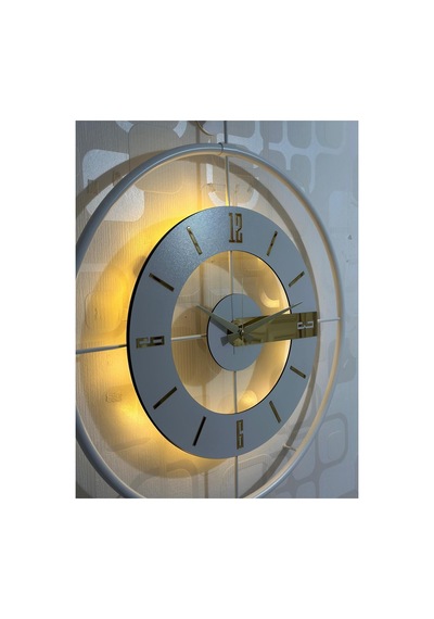 Pey Aksesuar Metal Camlı Duvar Saati 60x80 Cm Büyük Boy Işıklı Gerçek Cam Duvar Saati Modern Tasarım M63-beyaz-şeffaf-beyaz-gold