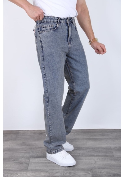 Blayn Jeans Erkek Antrasit Baggy Kot Pantolon - Geniş Kalıp Günlük Rahat Denim Jean Açık Gri