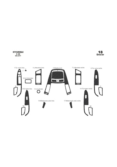 Hyundai İ30 Torpido Kaplama 2008 18 Parça Karbon