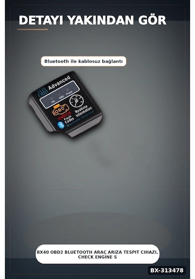 Bx40 Obd2 Bluetooth Araç Arıza Tespit Cihazı, Check Engine Sıfırlama, Scanner 1 Adet Bx-313478