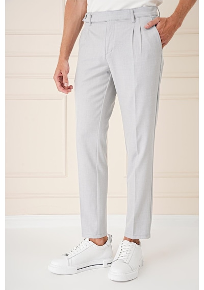 Efor Comfort Fit Çift Pileli Dokulu Esnek Pamuk Gri Mavi Pantolon P 1158 Gri - Mavi