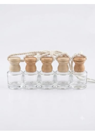 Ahşap Kapaklı Boş Cam Silindir Oto Kokusu Şişeleri, 8 Ml, 5 Adet, Yeniden Kullanılabilir, Esans Depolama İçin 50 x 22