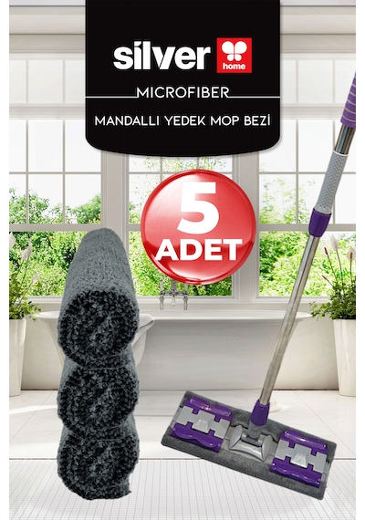 Mikrofiber 5 Adet Mandallı Mop Uyumlu Süper Emici Lazer Kesim Yoğun Dokulu Yedek Mop Bezi Antrasit