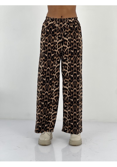 Miss Poem Kadın Leopar Desenli Bej Bol Pantolon Leopar