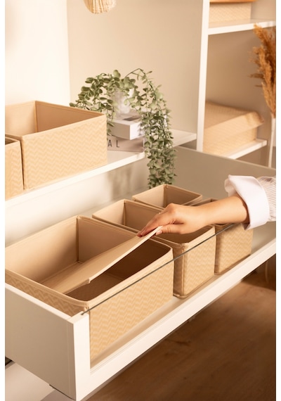 Serstil 6'lı Çekmece Içi Düzenleyici Organizer Set - Çok Amaçlı Dolap Içi Kutu Seti - Bej Martı Martı Bej