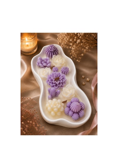 Magno Candles Çiçek Bahçesi Kokulu Mum El Yapımı Seramik Kase Dekoratif Mum & Hediyelik Ev Dekoru Mor