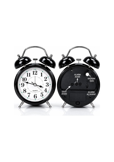 Çalar Saat 21 Cm Kurmalı Alarm Lı Çalar Saat Büyük Boy Retro Vintage Çift Çanlı Komodin Saati Kırmızı Siyah
