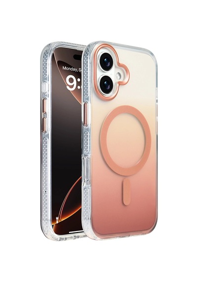 Apple Uyumlu iPad iPhone 17 Kılıf M-safe Şarj Özellikli Transparan Renk Geçişli Zore Toros Kapak Rose Gold