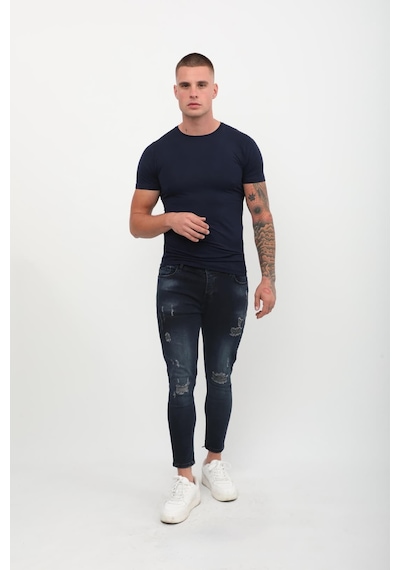 Erkek Skinny Fit Destroy Lacivert 001