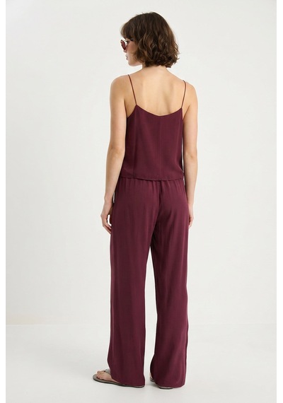 Askılı Dokuma Modal Bluz Pantolon Alt-üst Takım 9298 60281024 - Koyu Bordo