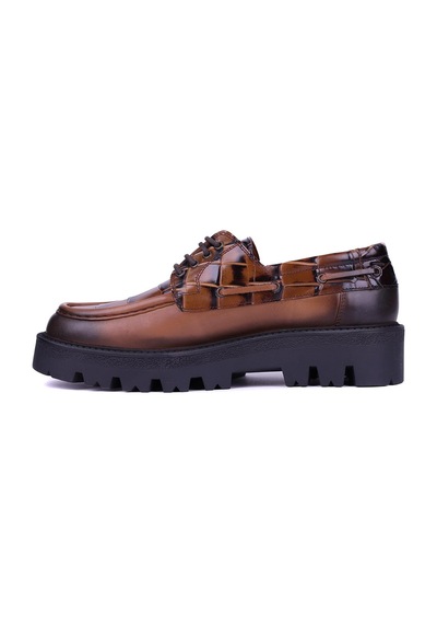 Shoetyle - Taba Hakiki Deri Bağcıklı Erkek Günlük Ayakkabı 115-k512-1371 Taba