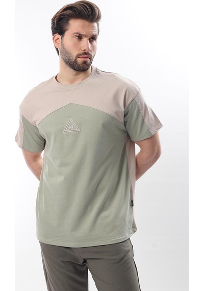 Madmext Bej Overfit Garnili Erkek T-shirt E7104 Bej
