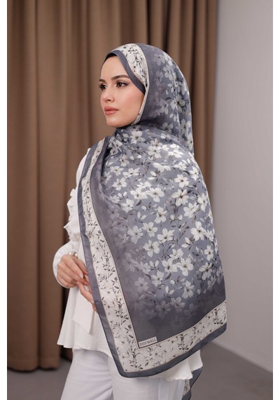 Mimiyum Flora Desen Soft Şal Gümüş