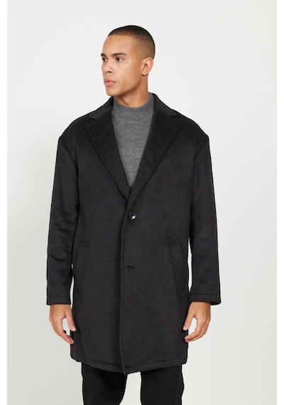 Ac&Co / Altınyıldız Classics Erkek Antrasıt Oversize Fit Bol Kesim Mono Yaka Desenli Palto Antrasit