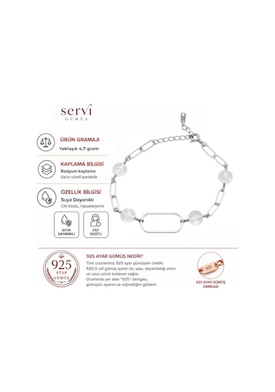 Servi 925 Ayar Gümüş Kristal Boncuklu Modern Zincir Bileklik-326