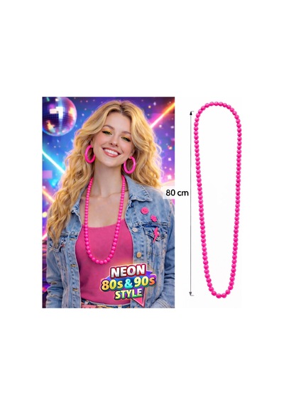 Neon Pembe Boncuk Kolye 80 Cm Retro 80 Ler 90 Lar Parti Aksesuarı Bx40 Diğer