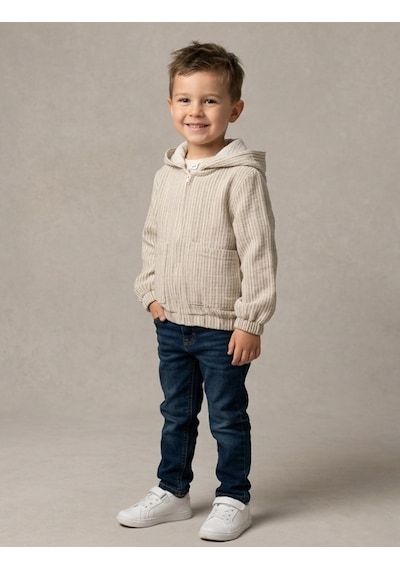 Nanica Kids Erkek Çocuk Fermuarlı Kapşonlu Müslin Ceket Nc-126510 Yeşil